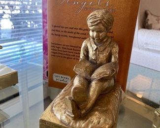 Set of Brass Book Ends - boy reading and girl reading (not shown)