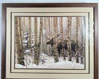  Lithograph by Stephen Lyman 1988 Framed ~ Moose in the Forest Measures