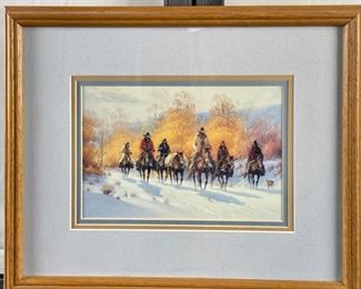 Lithograph of Cowboys ~ No Artist Named