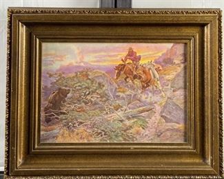 Western Canvas Lithograph by Charles M. Russell 
