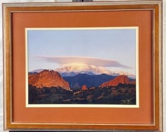 Enlarged Framed Photo of Mountains Signed by Unknown Artist ~ 22" x 19" Framed
