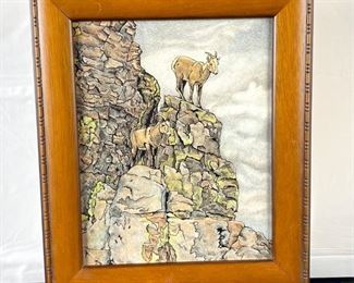 Original Art by Colorado Artist Vivian Etmanczyk Using Scratchboard & Watercolor "Rocky Situation" 11" x 13"