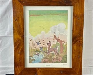 Woody Crumbo Lithograph of His Watercolor "Autumn Flight" 15" x 18" Framed