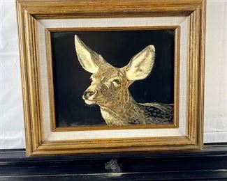  Original Art by Colorado Artist Vivian Etmanczyk Using Scratchboard & Watercolor "Curiosity" 15" x 13" Framed