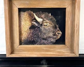  Original Art by Colorado Artist Vivian Etmanczyk Using Scratchboard & Watercolor "Buffalo Mama" 14.5" x 12.5"