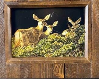  Original Art by Colorado Artist Vivian Etmanczyk Using Scratchboard & Watercolor "Does & Fawns" 10" x 8"