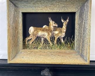  Original Art by Colorado Artist Vivian Etmanczyk Using Scratchboard & Watercolor "Pronghorn Twins"