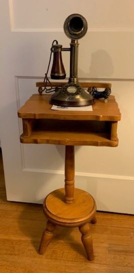 Vintage telephone table and diecast stick phone