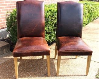 Restoration Hardware leather chairs. We have EIGHT chairs. Aniline dyed Tobacco color leather.                   
BUY IT NOW! $1,600.00.                                                                                                                 18" W x 42" H x 26" D.  