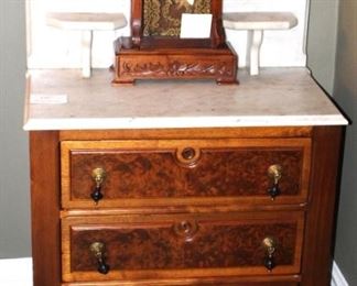 Victorian Era marble top Vanity/end table/night stand          30W x 16 1/2 D x 42H                                                                                                 BUY IT NOW! $225.00
