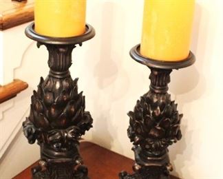 Pair of Black decorative candle lamps. 