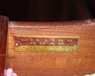 Milling Road A Division of Baker Furniture name plate. Inside of previously pictured wardrobe.  