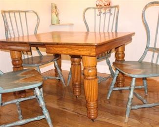 Four Windsor back  Hooker "SIDE" chairs. BUY IT NOW: $1000.00.    Oak Table, with 10-8" leaves,  42" W x 42" L x 30" H.    BUY IT NOW!  $375.00