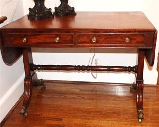 Drop leaf with two drawers entry foyer table.                                        Measure 38W x 26D x 28 1/2H   The sides/ends measure 10 1/2 in width.                                                                                               BUY IT NOW! $575.00