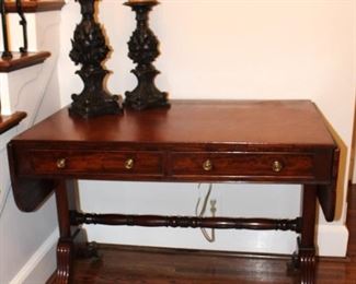 Drop leaf with two drawers entry foyer table.                                        Measure 38W x 26D x 28 1/2H   The sides/ends measure 10 1/2 in width.                                                                                               BUY IT NOW!  $575.00