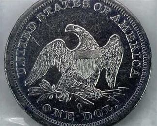 1860-O Type I Seated Liberty Dollar, VF-XF+ Detail