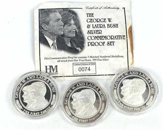 (3) 1oz Silver Rounds .999, George & Laura Bush