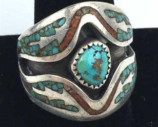925 Silver Navajo Inlaid Turquoise Ring