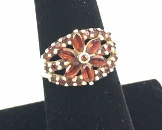925 Silver Garnet Flower Ring