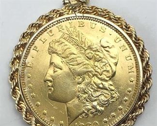 1880 Gold Plated Morgan Silver Dollar, G.F. Bezel