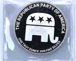 1 Troy Oz Silver .999 Republican Party Round BU
