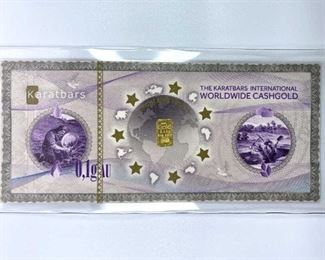 0.1g Gold Karatbars International Cashgold Note w/