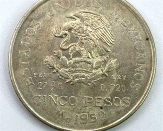 1952 Mexico Silver 5 Pesos, UNC w/ Luster