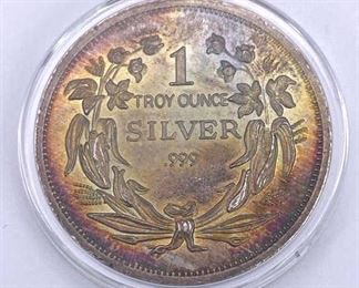 1oz Silver Vintage Seated Liberty Rainbow Toned