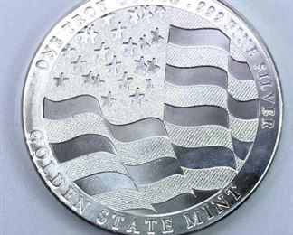 1oz Troy Silver Patriotic Eagle w/ Flag Round BU