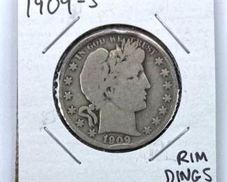 1909-S Barber Silver Half Dollar, Rim Dings