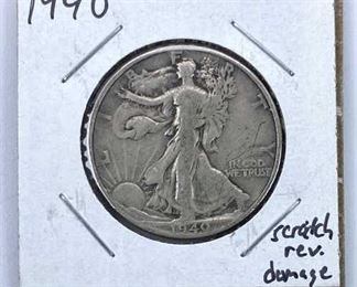 1940 Walking Liberty Silver Half Dollar, Scratch