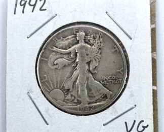 1942 Walking Liberty Silver Half Dollar, VG