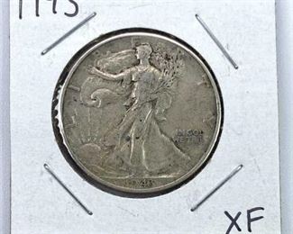 1943 Walking Liberty Silver Half Dollar, XF