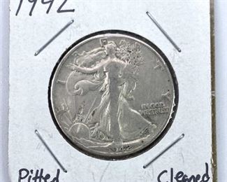 1942 Walking Liberty Silver Half Dollar, Pitted