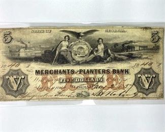 1857 The Merchants and Planters Bank $5 Note, Sava