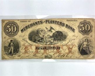 1856 The Merchants and Planters Bank $50 Note, Sav
