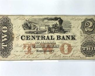 1856 Central Bank of Alabama $2 Note, Montgomery