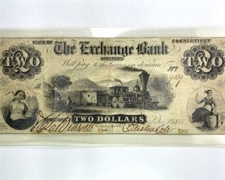 1856 The Exchange Bank of Hartford $2 Note, CT, F+