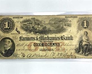 1862 The Farmers & Mechanics Bank $1 Note, Milford