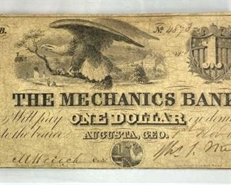 1858 The Mechanics Bank of Augusta $1 note, GA, VF