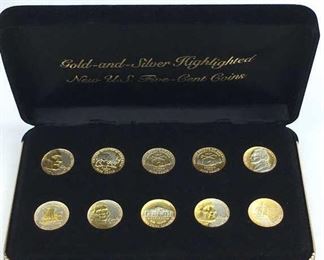 Gold & Silver Highlighted Nickel Coins in Set