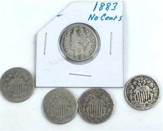 (5) 1800s U.S. Nickels w/ 1883-No Cents