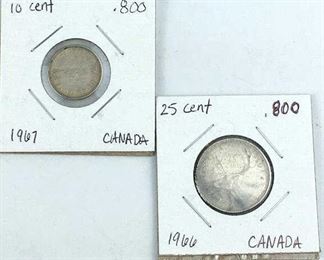 1967 .800 Silver Canada 10 Cent  & 1966 25 Cent