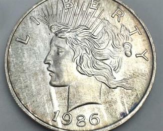 1oz Silver 1986 Peace Dollar Style Round .999