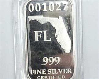 1oz Silver Bar, Florida .999