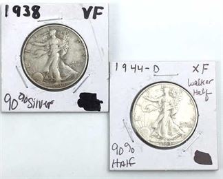 1938, 1944-D Silver Walking Liberty Half Dollar