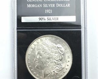 1921 Silver Morgan Dollar in Holder