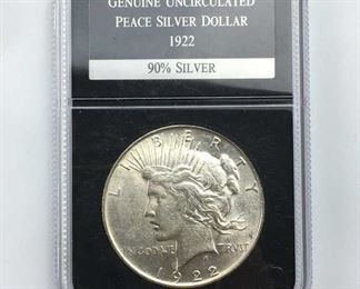 1922 Silver Peace Dollar in Holder