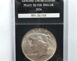 1924 Silver Peace Dollar in Holder