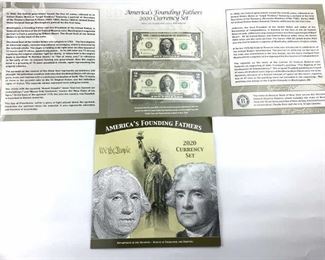 (2) 2020 Founding Fathers Currency Set $1 & $2